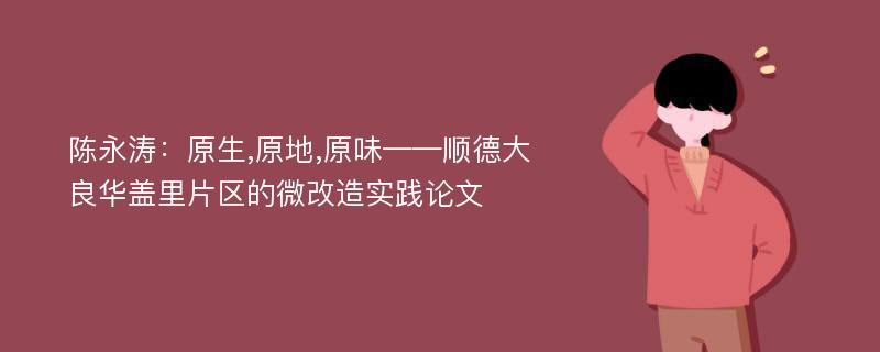 陈永涛：原生,原地,原味——顺德大良华盖里片区的微改造实践论文
